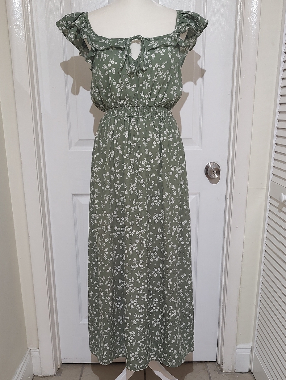 Olive Green Floral Maxi Dress